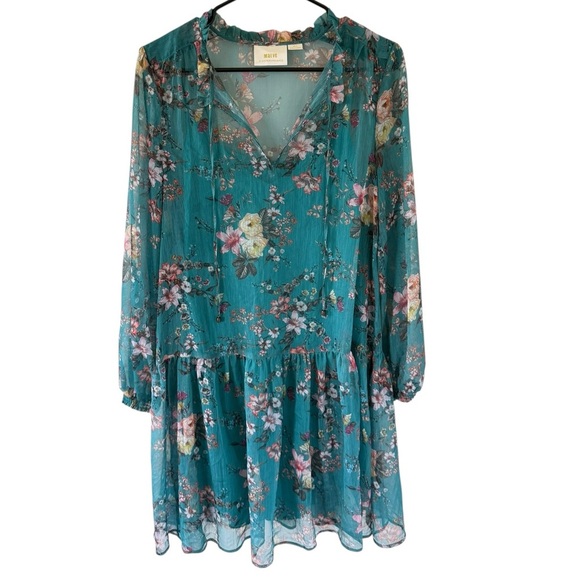 Anthropologie Maeve Emmy Floral Teal Tunic Dress - Picture 6 of 7